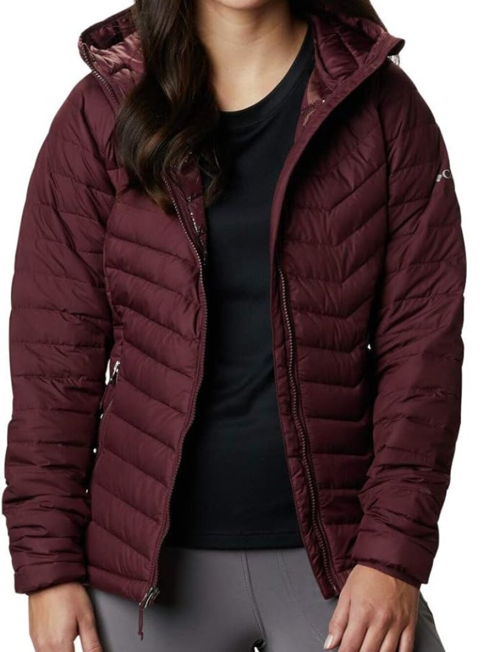 Columbia Powder Lite Hooded Jacket in Maroon